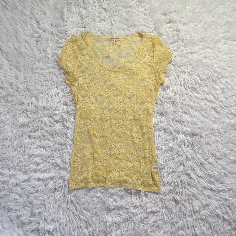y2k lace floral sheer top large